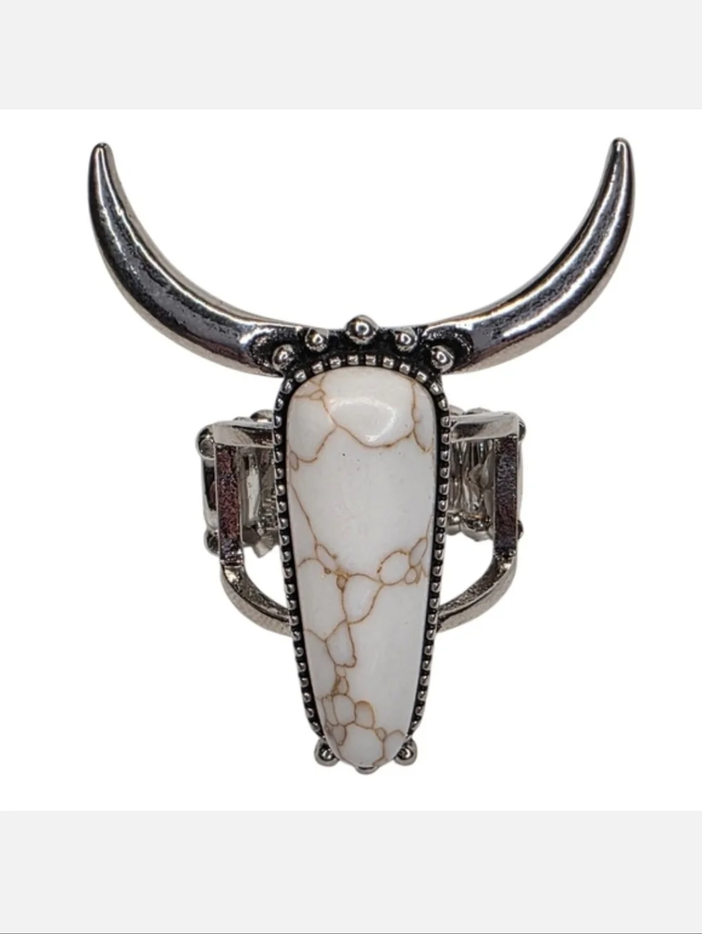 Large Oversized Faux Marble Longhorn Steer Southwestern Statement Ring One Size